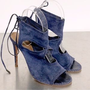 Aquazzura Blue Suede Cut out sexy thing tie back suede heels Sandals 6 36.